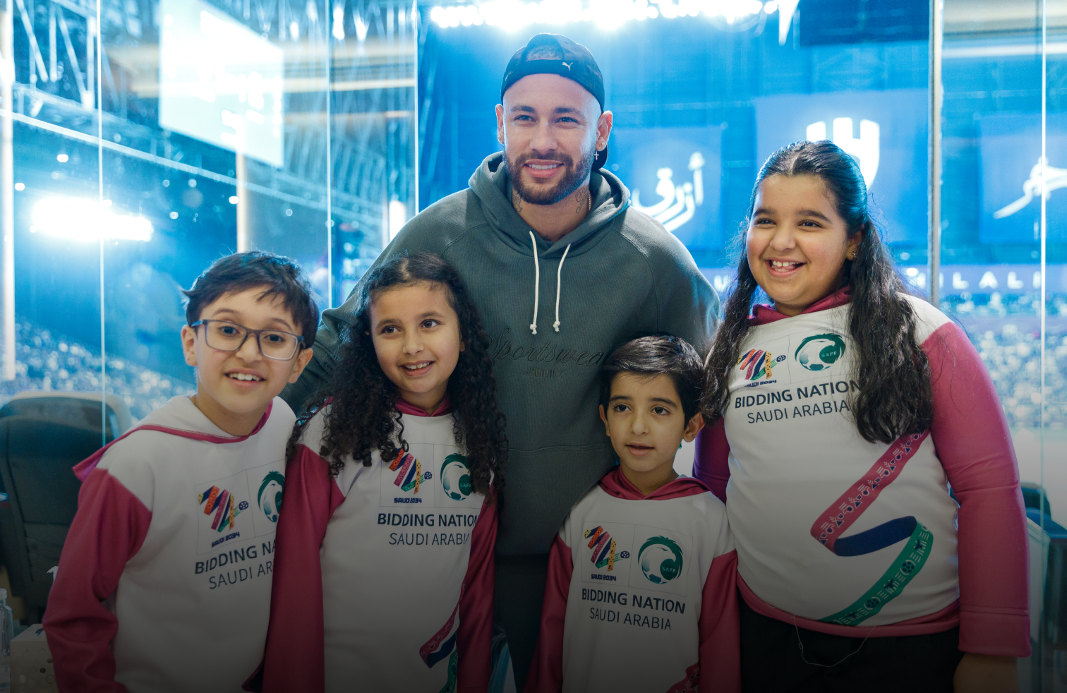 Neymar Jr. with the Saudi 2034 bid mascots, Riyadh